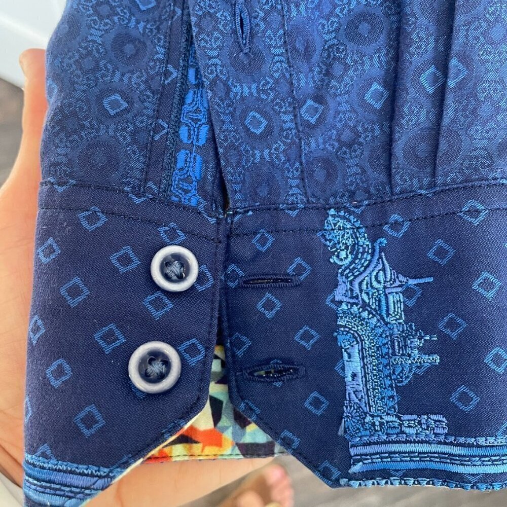 Robert Graham Men's Button Down Shirt Jacquard Blue Size L Long Sleeve - Picture 6 of 15
